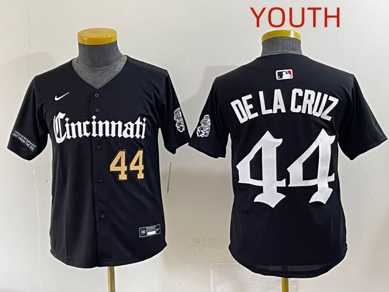 Youth 2025 Cincinnati Reds #44 De La Cruz Black Five generations Joint Name Nike MLB Jersey style 4->youth mlb jersey->Youth Jersey